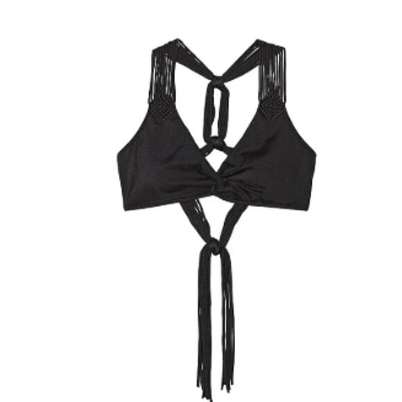 Victoria's Secret VS Archives Macrame Fringe Bralette Bikini Top xs black NWT - Picture 1 of 5